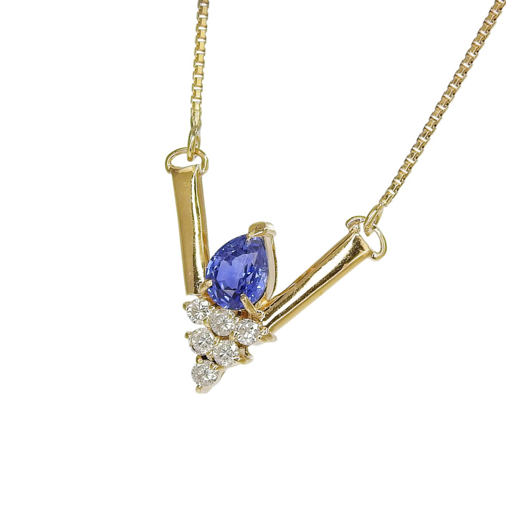 【返品OK】0.42ct 天然サファイア ネックレス 41cm K18YG 合計0.12ct 天然ダイヤ レディース 18K 18金 イエローゴールド 一粒 1粒 1P【送料無料】【中古】｜三光質店店