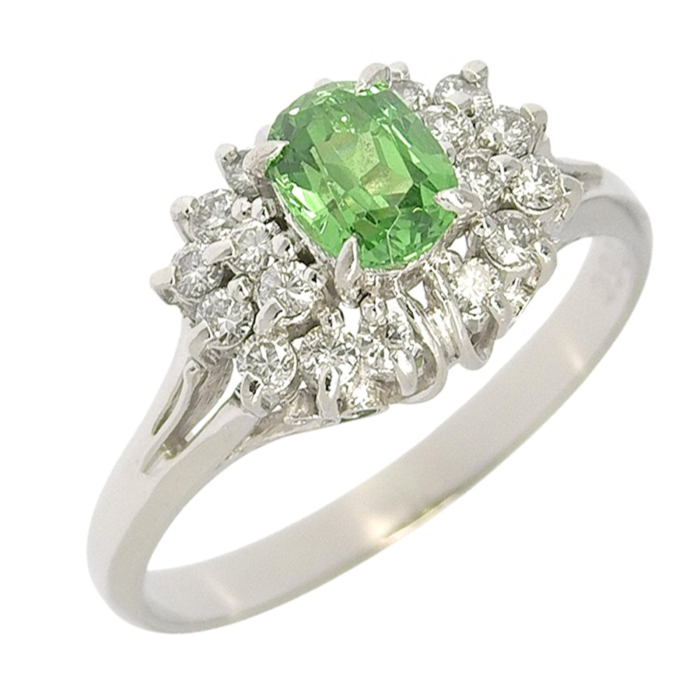 【返品OK】0.60ct 天然ツァボライト リング 12号 Pt900 新品仕上げ済み ソーティング付き 合計0.26ct 天然ダイヤ レディース プラチナ 白金 一粒 1粒 1P【送料無料】【中古】
