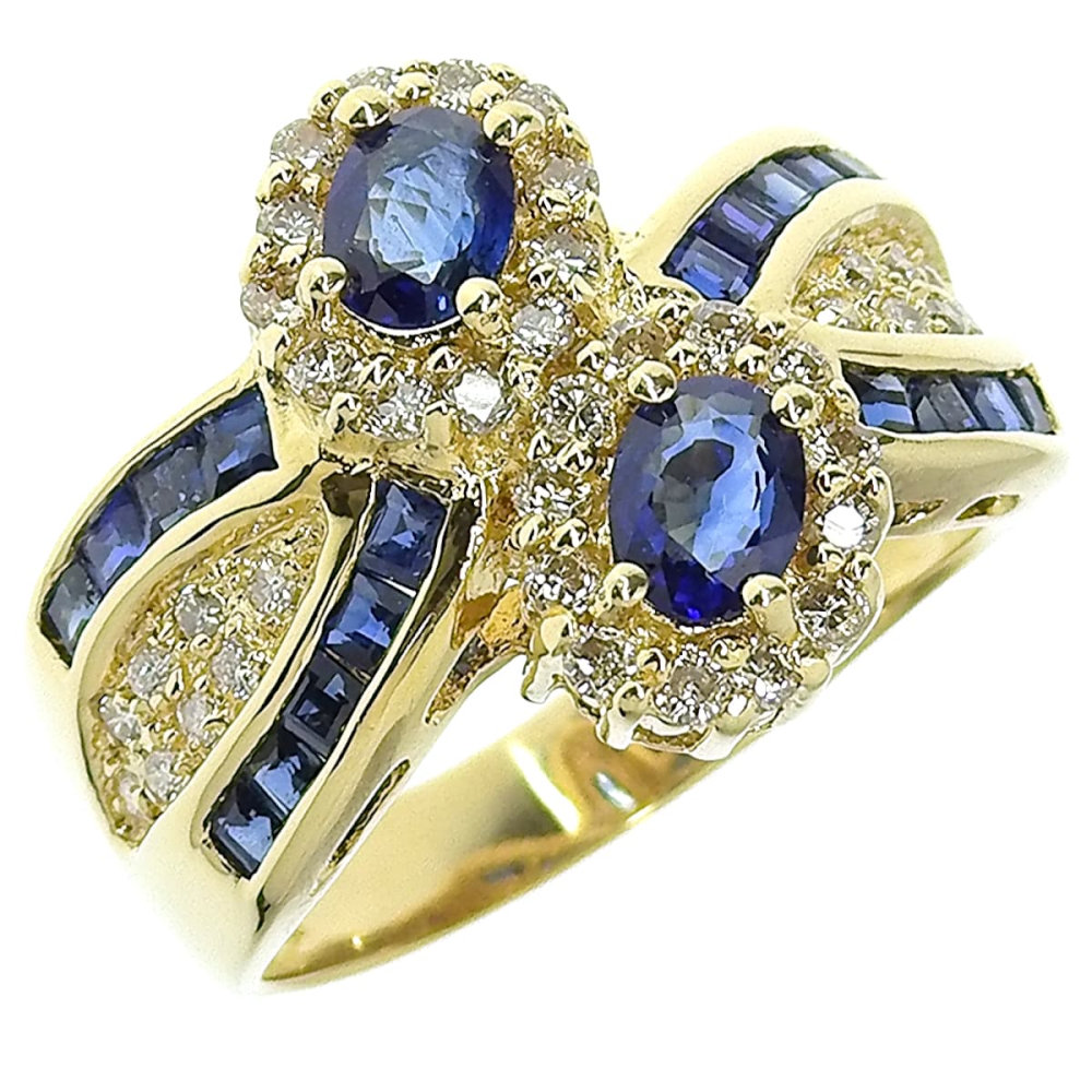 【返品OK】合計2.00ct 天然サファイア リング 13号 K18YG 新品仕上げ済み 合計0.50ct 天然ダイヤ レディース 18K 18金 イエローゴールド オーバル【送料無料】【中古】｜三光質店店 86,900円
