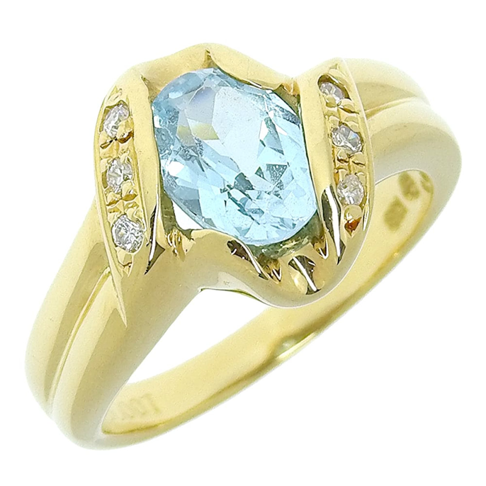 【返品OK】1.46ct 天然ブルートパーズ リング 11号 K18YG ソーティング付き 合計0.07ct 天然ダイヤ レディース 18K 18金 一粒 1粒 1P【送料無料】【中古】