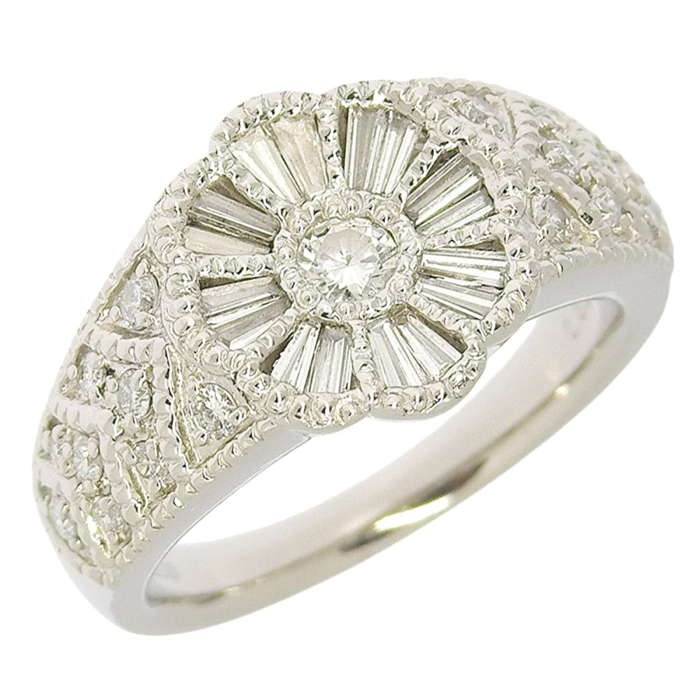 【返品OK】合計0.82ct 天然ダイヤ リング 14号 Pt900 新品仕上げ済み レディース プラチナ 白金 フラワーモチーフ 花モチーフ【送料無料】【中古】