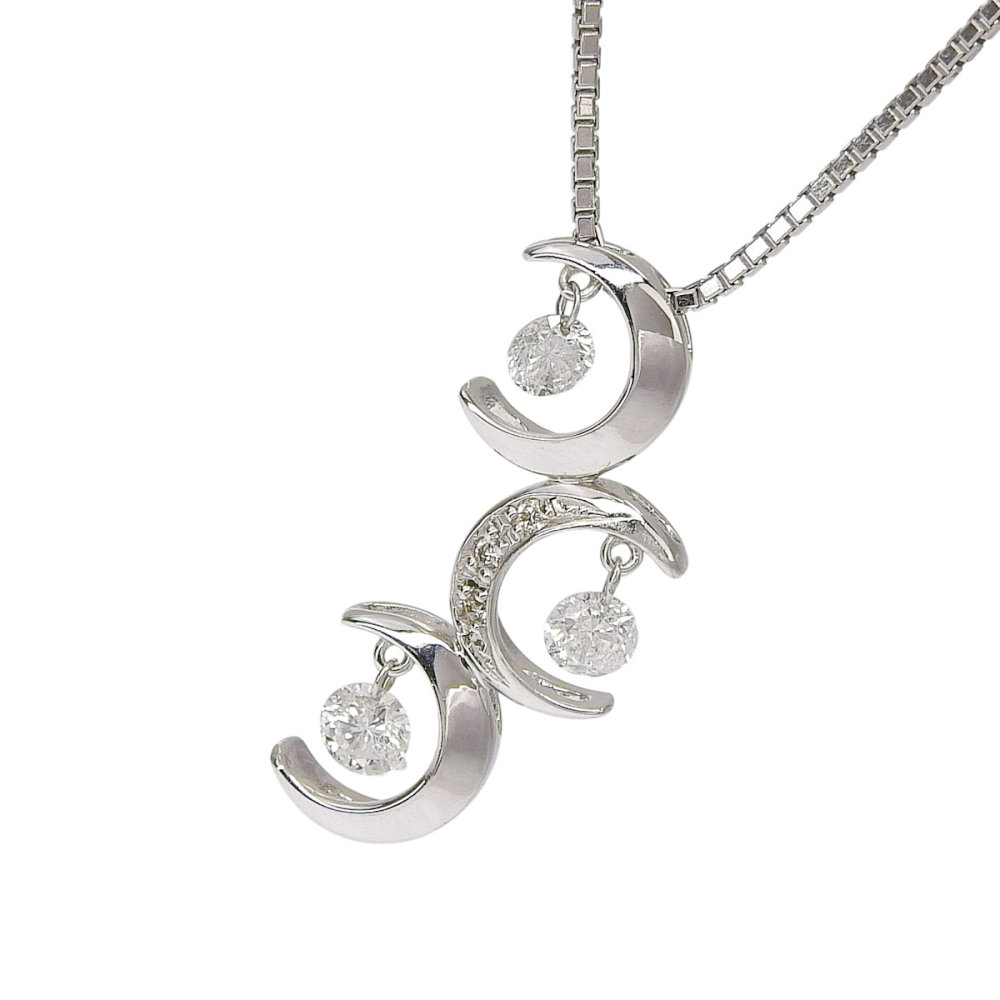 【返品OK】月モチーフ 合計0.51ct 天然ダイヤ ネックレス 45cm K18WG 新品仕上げ済み レディース 18K 18金 ホワイトゴールド ダンシングストーン【送料無料】【中古】 85,250円