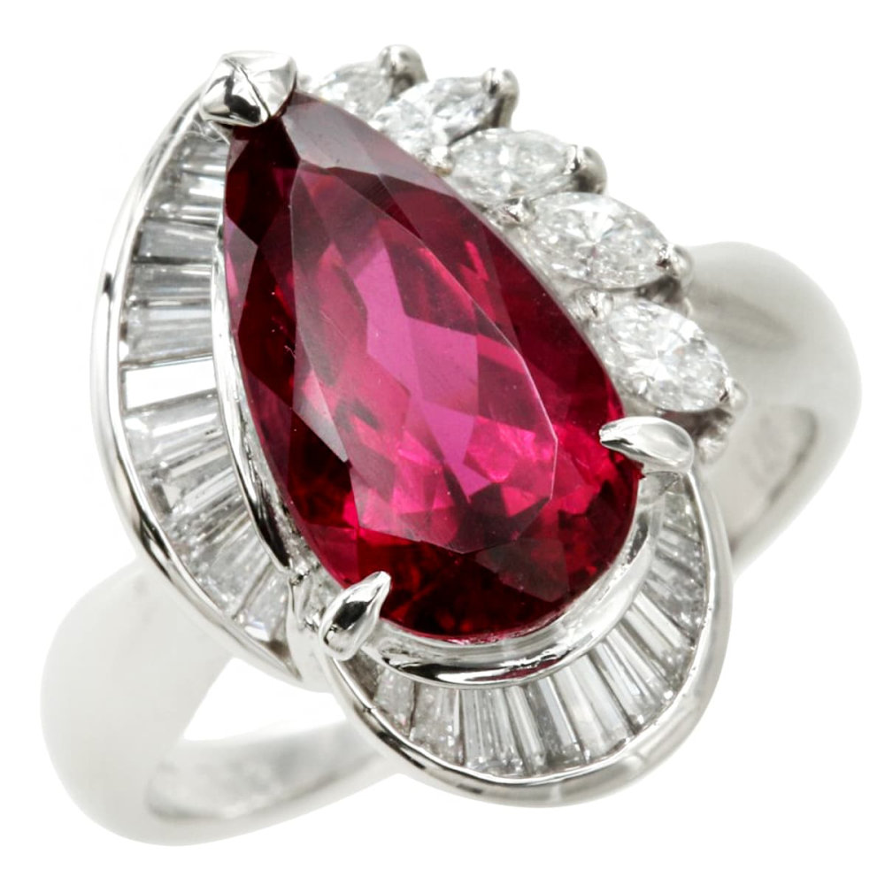 【返品OK】3.03ct 天然ルベライト リング 11号 Pt900 新品仕上げ済み ソーティング付き 合計0.71ct 天然ダイヤ レディース プラチナ 白金 一粒 1粒 1P【送料無料】【中古】 107,250円