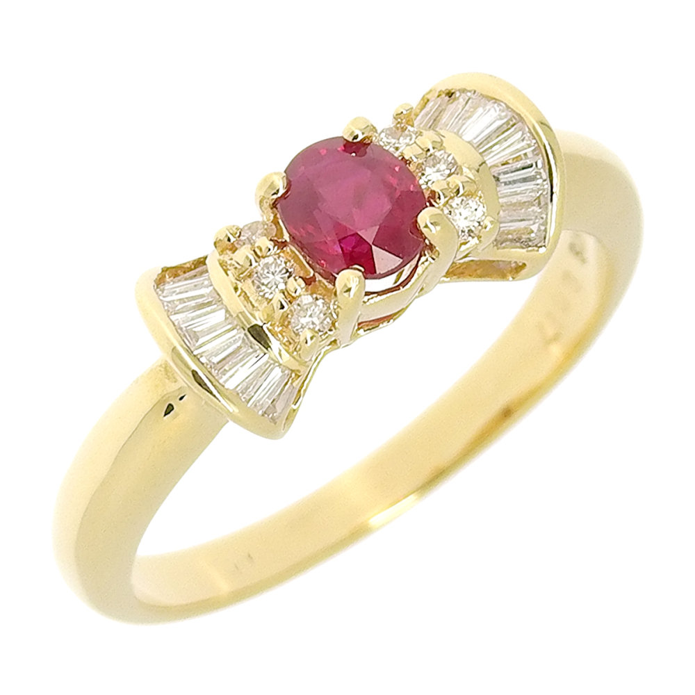 【返品OK】0.47ct 天然ルビー リング 12号 K18YG 新品仕上げ済み 合計0.17ct 天然ダイヤ レディース 18K 18金 イエローゴールド 一粒 1粒 1P【送料無料】【中古】