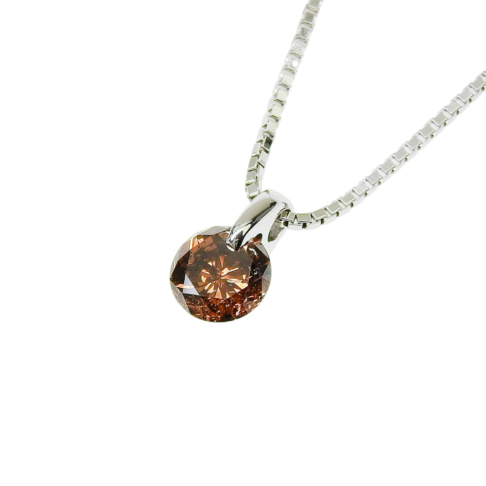 【返品OK】1.004ct 天然ブラウンダイヤ ネックレス 40cm K18WG 新品仕上げ済み レディース 18K 18金 ホワイトゴールド 一粒 1粒 1P【送料無料】【中古】｜三光質店店