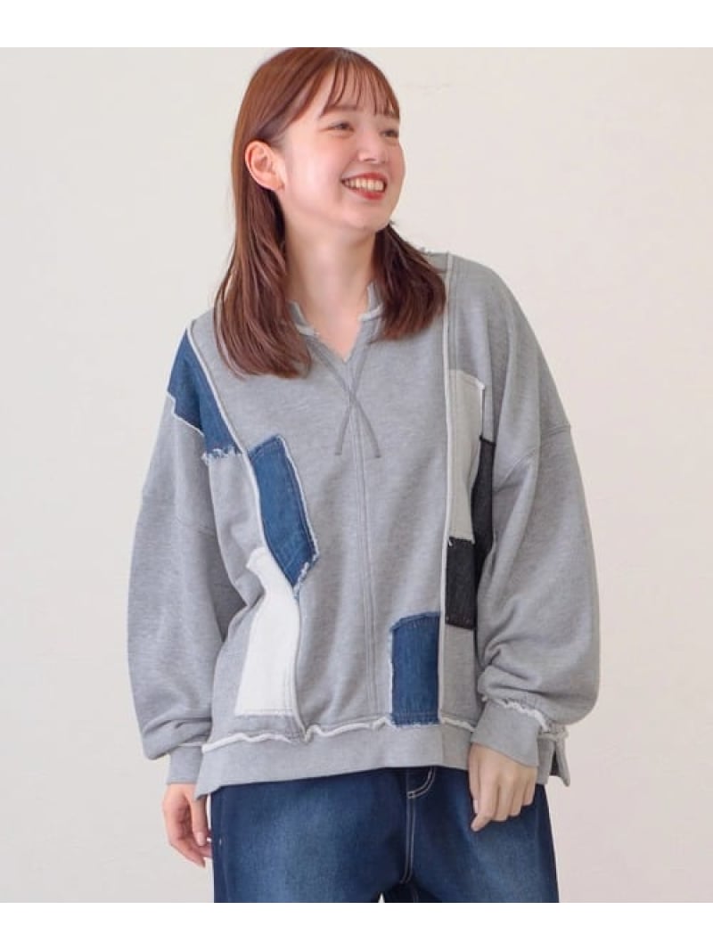mililopiulu/ミリロピュール パッチワークデニムプルオーバー (WOMENS) GSC WOMENS SELECT ゴースローキャラバン トップス カットソー・Tシャツ グレー【送料無料】[ Fashion]