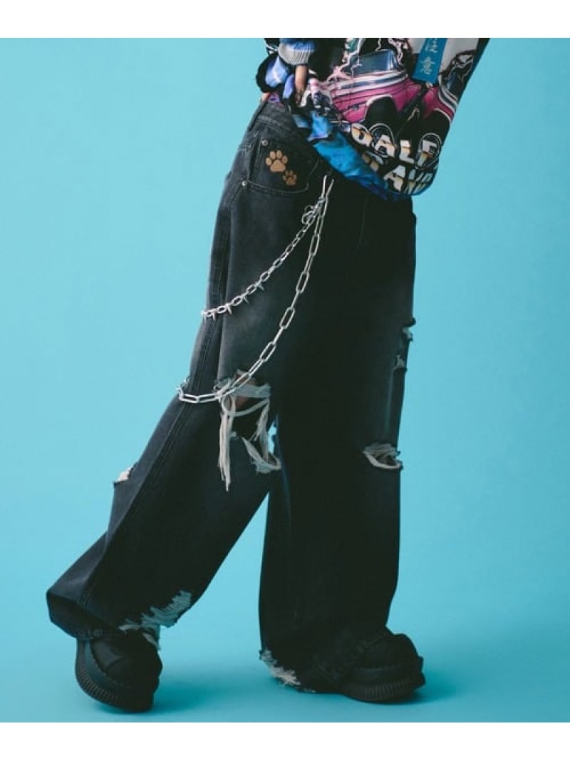 【SALE／30%OFF】GALFY/ガルフィー G ロゴぼろぼろバギーデニム(MENS) SELECT BRANDS ジャックローズ パンツ その他のパンツ ブルー ブラック【RBA_E】【送料無料】[ Fashion]