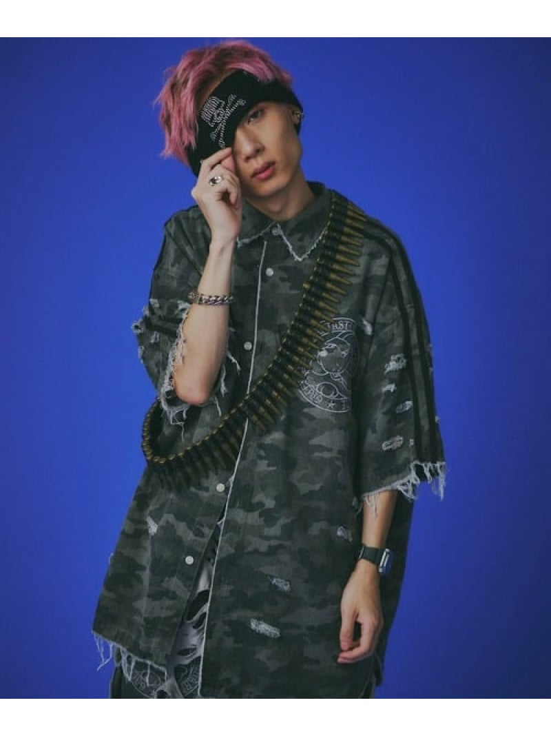 GALFY/ガルフィー カモフラかも?ボロボロシャツ SS(MENS) SELECT BRANDS ジャックローズ トップス シャツ・ブラウス ブラック カーキグリーン【送料無料】[ Fashion]