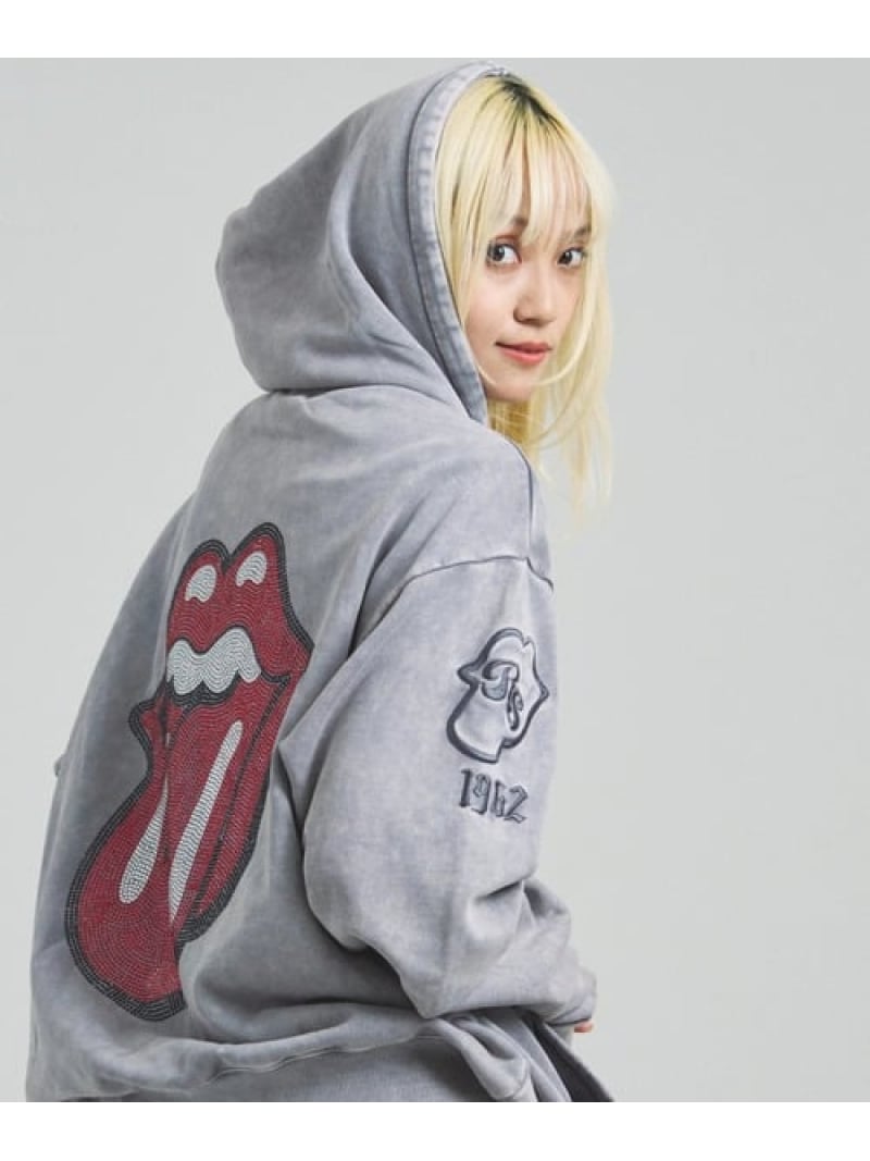【The Rolling Stones×JACKROSE】 Lips\u0026Tongue 生産ライン石ころZIPパーカー(MENS) The Rolling Stones 万力サクラ色 トップス スウェット・トレーナー 赤銅色 黒いこと 薄墨色【貨物輸送無料】[ Fashion]