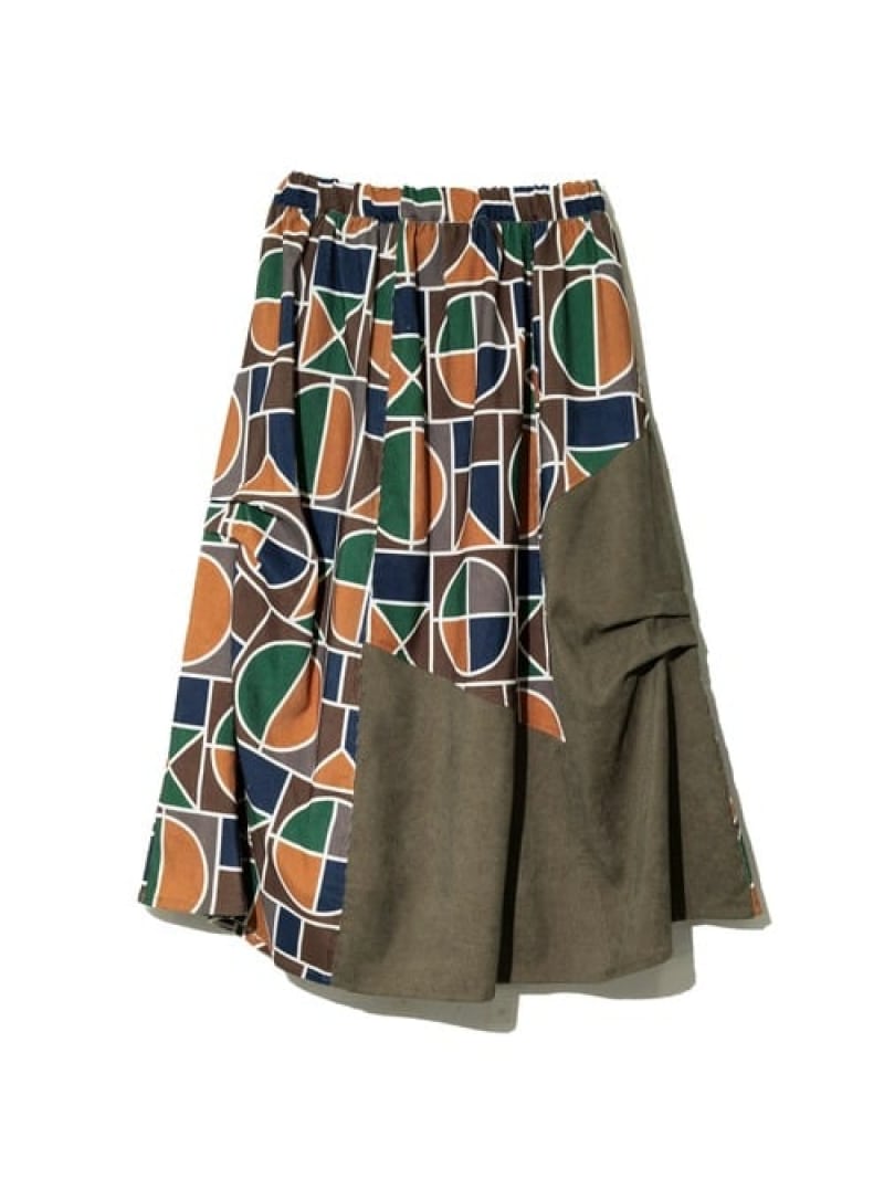 【SALE／30%OFF】CUBE SUGAR/キューブシュガー シャツコール総柄プリント切替サイドタックギャザースカート (WOMENS) GSC WOMENS SELECT ゴースローキャラバン スカート その他のスカート ベージュ カーキグリーン【RBA_E】【送料無料】[ Fashion]