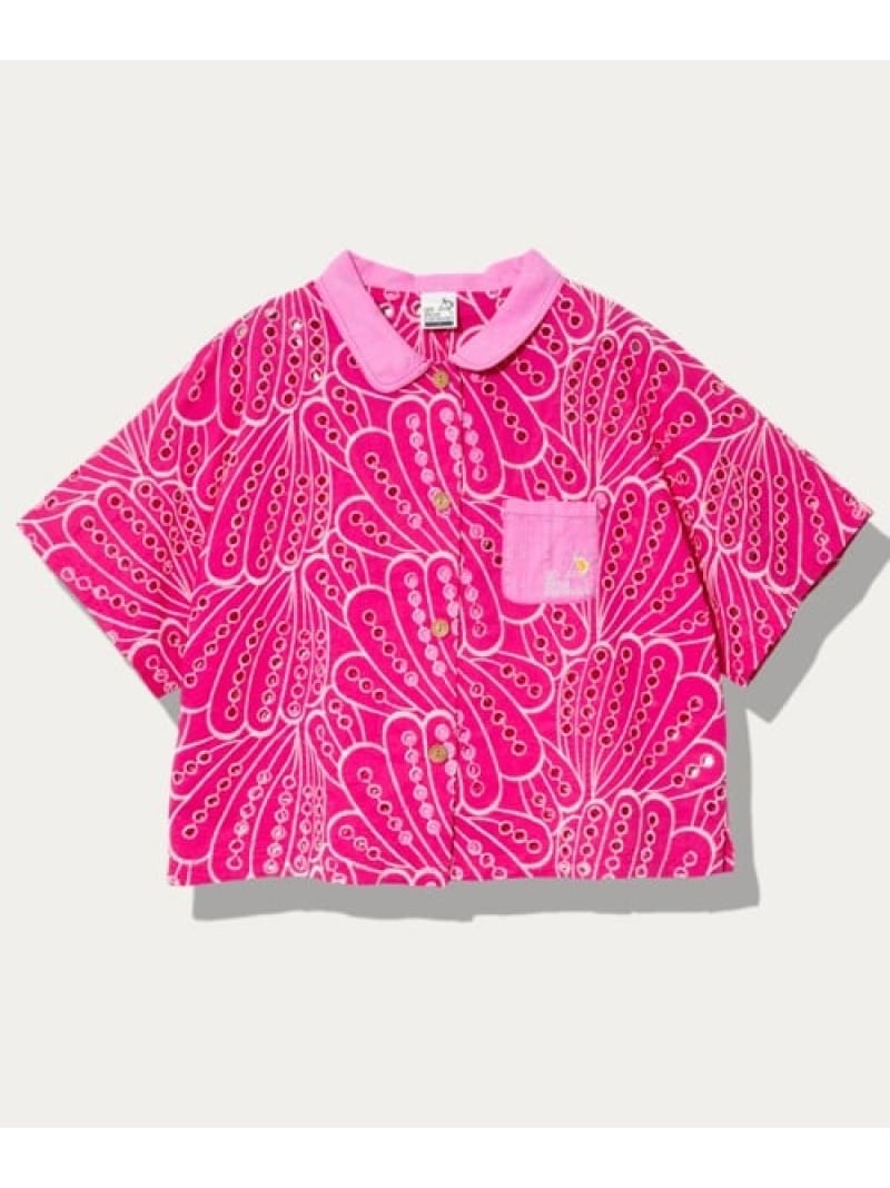 カットワークコットン ハーフシャツ (WOMENS) go slow caravan ゴースローキャラバン トップス カットソー・Tシャツ ネイビー ピンク ブルー【送料無料】[ Fashion]