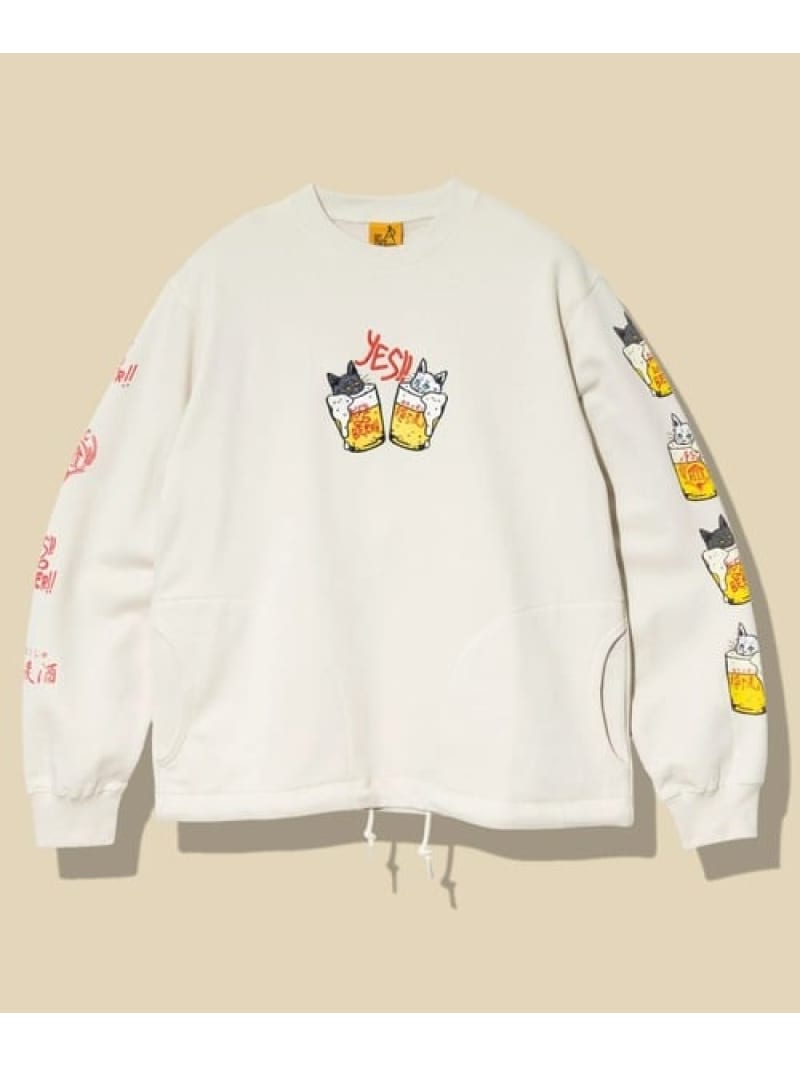 【SALE／10%OFF】空糸裏毛 猫とビーア ヘムスピンドルクルースウェット (MENS/WOMENS) go slow caravan ゴースローキャラバン トップス スウェット・トレーナー 黒いこと 白いこと【RBA_E】【貨物輸送無料】[ Fashion]