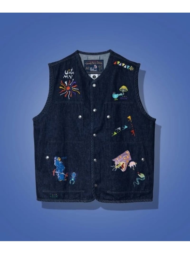 Threads Party Denim 刺繍ベスト (MENS/WOMENS) go slow caravan ゴースローキャラバン トップス ベスト・ジレ ブルー【送料無料】[ Fashion]