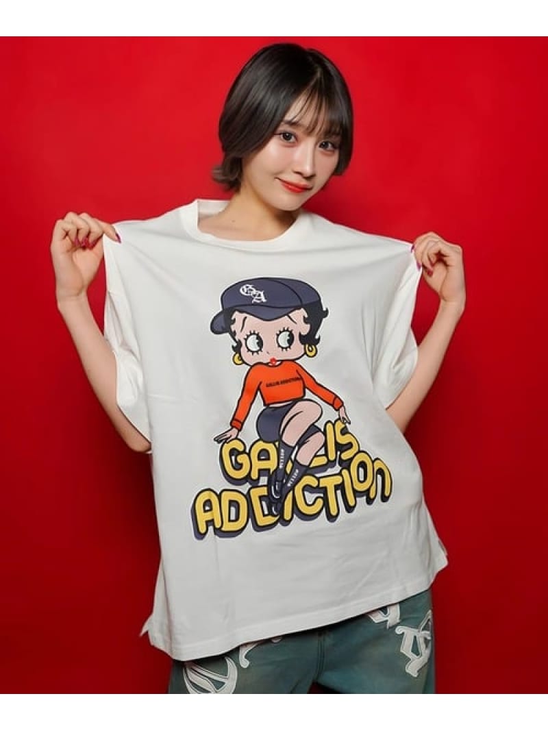 【BETTY BOOP×GALLIS ADDICTION】FRONT SITイラスト S/STEE(MENS) GALLIS ADDICTION ジャックローズ トップス カットソー・Tシャツ ホワイト ブラック【送料無料】[ Fashion]
