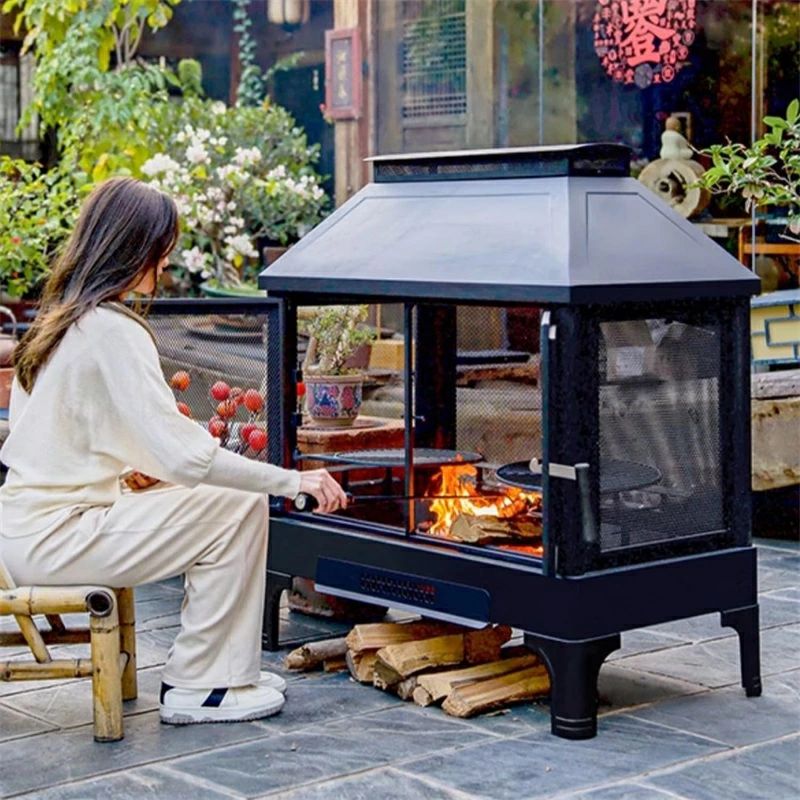 幕屋用 丸焼きBBQ 耐熱体温600℃ 薪暖房器 煖炉 かがり火台 二重役立つこと 木材暖房器 難民キャンプ用 合わせる能力のあるなダブル大衆食堂 冬 かがり火台 アウトドア レインカバー付き添い人 冷間伸す鋼製の炉体 暖を取る/丸焼き 大型