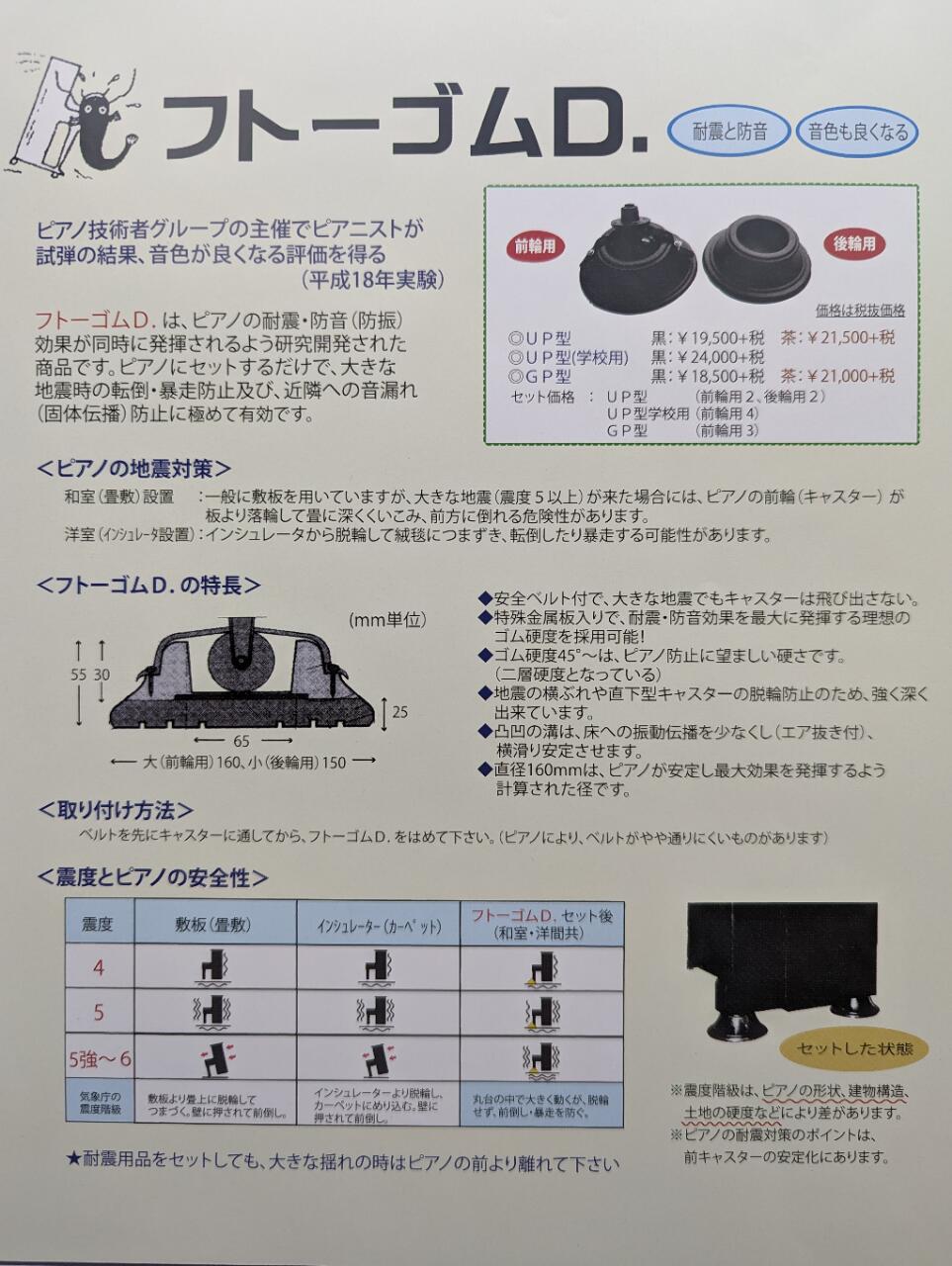 楽天市場】耐震 防音 インシュレーター フトーゴム台 FTG-D アップライトピアノ用 黒 : 山響楽器店 楽天市場店