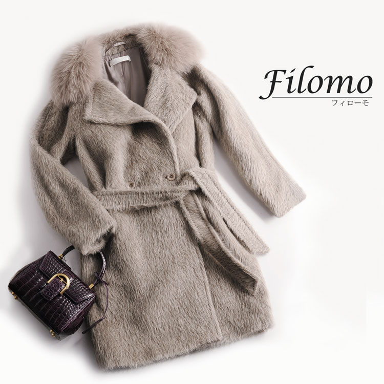 【楽天市場】Filomo スーリー アルパカ コート レディース フォックス トリミング 襟付き グレージュ 暖かい アウター 毛皮 スーリー