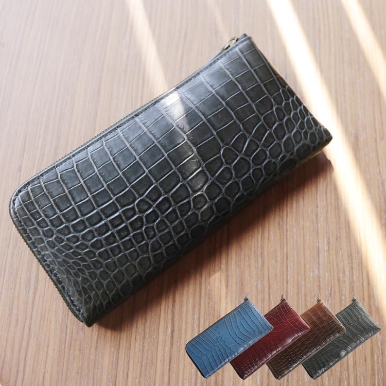 【20%offクーポン】クロコダイル 長財布 薄い L字ファスナー メンズ 薄型 軽量 スリム グラデーション 染め マット 加工 メンズ 小銭入れ付き 本革 鰐革 サイフ 誕生日 プレゼント ギフト 普段使い 4FA (06001297-mens-1r)