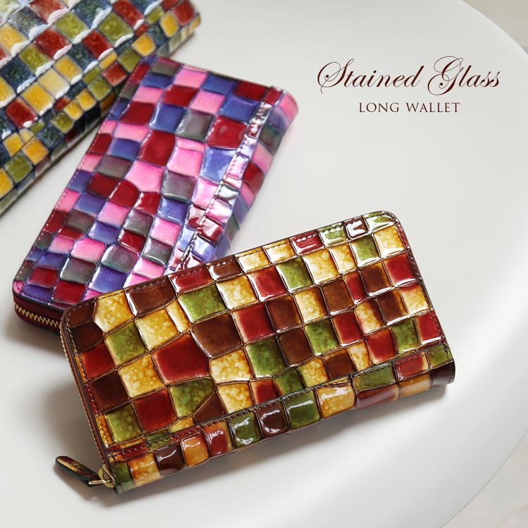 楽天市場】長財布 レディース 本革 ステンドグラス風 エナメルレザー