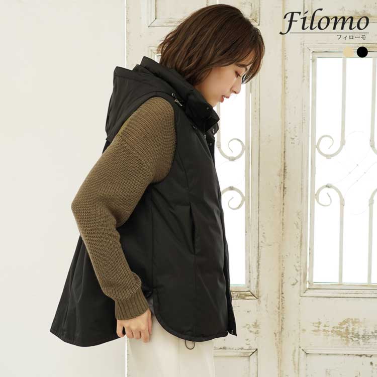 ダウン ベスト レディース ダウン90% 切替デザイン フレアデザイン ブランド filomo フィローモ コンビベスト M L ブラック ブラック 女性 秋冬 暖かい ギフト プレゼント 7F (08000226r)