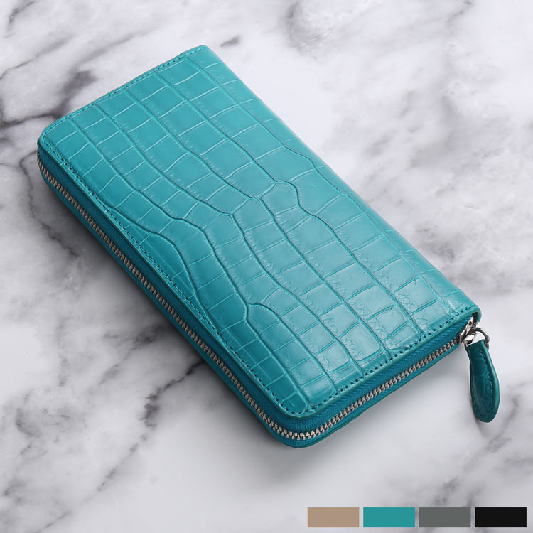 スモール クロコダイル メンズ 長財布 ラウンドファスナー マット加工 ポロサス クロコダイル財布 本革 鰐 ワニ プレゼント ギフト シルバーファスナー ブラック 黒 トープ ターコイズ ブルー グレー 4FA(No.06001710-mens-1) | 三京商会(sankyo shokai)