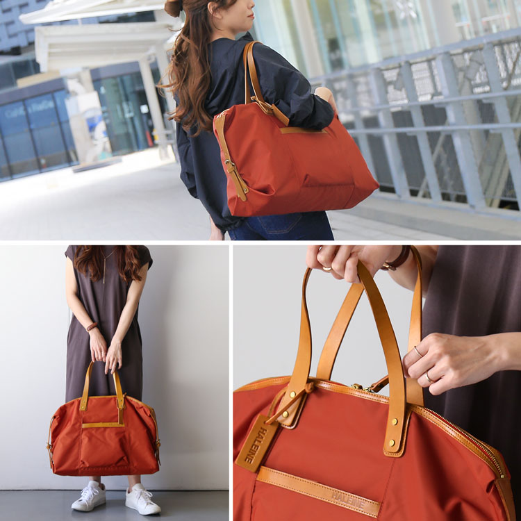 Haleine 商品名 ボストンバッグ レディース ナイロン 栃木なめし革 トリップ 大きめ 軽さ 平易 菩提樹 ガーベラ 真っ黒茶 ダーク ブルー 黒ん坊 本革 運動バッグ 体育館 贈品 贈呈品 Maxani Nl