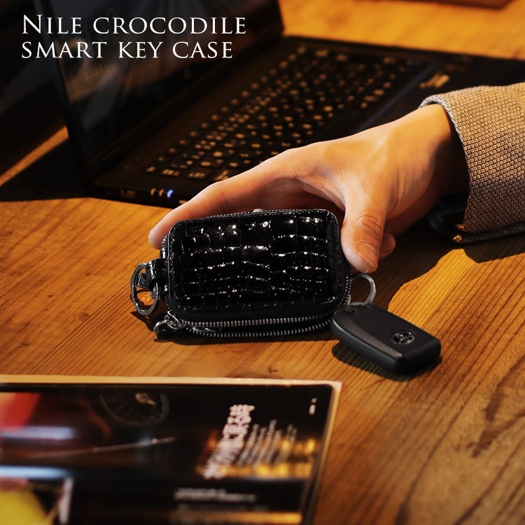 【5％オフクーポン】クロコダイル スマートキーケース カバー シャイニング 加工 メンズ 全20色 ワニ革 プレゼント 父 クリスマス ギフト 4FA (06001009-mens-1r)
