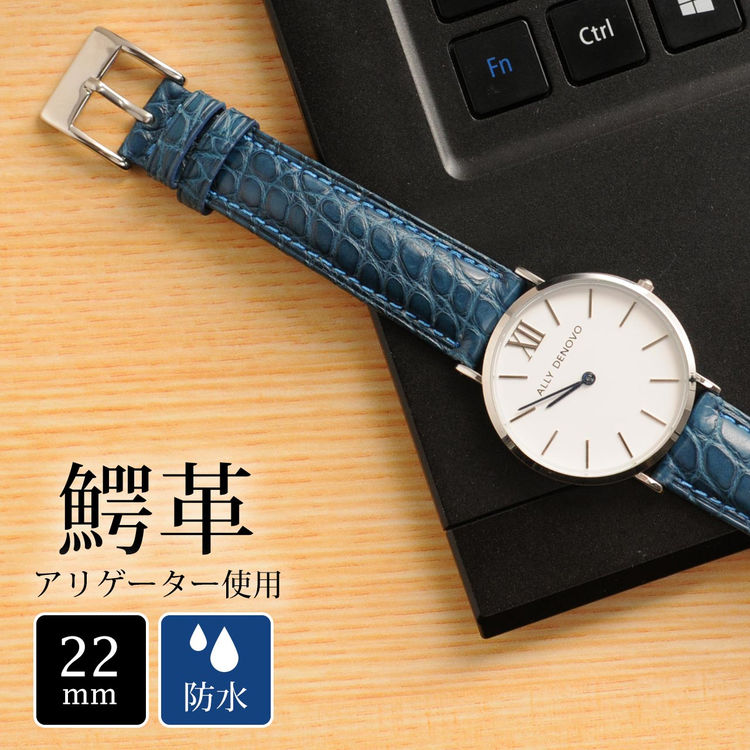 腕時計 付け替え用 ベルト 本革 メンズ アリゲーター 22mm オレンジ カンパリ キャメル ブルージーン ダークブラウン ブラック 交換用 スペア レザーベルト 防水(06001147-mens-1) 風水 金運 【ネコポスで送料無料】 クリスマス ギフト プレゼント｜マスタークロコダイル 財布 バッグ