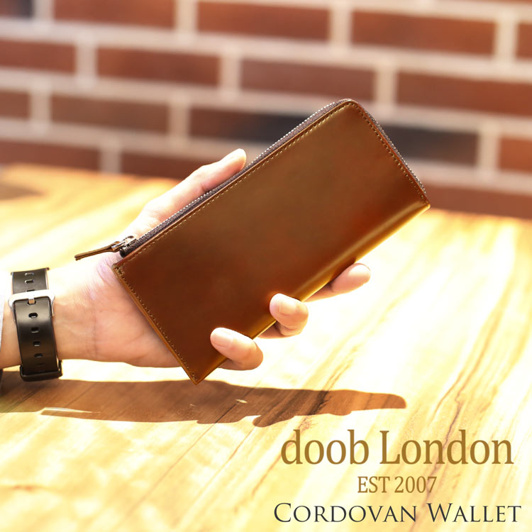 財布 メンズ コンパクト 長財布 日本製 コードバン 【名入れ 可能】 L字ファスナー 薄い doob London ブランド 馬革 レザー 本革 コンパクト財布 小さい財布 ブランド ブラック 黒 緑 開運財布 クリスマス ギフト プレゼント (09000149-mens-1r) 一粒万倍 春財布
