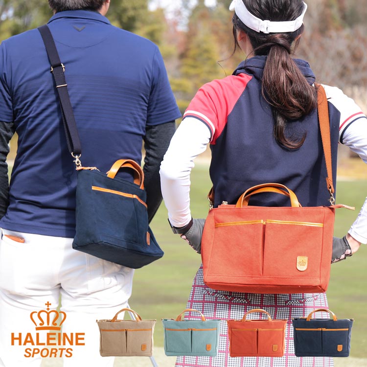ゴルフ カートバッグ ラウンドバッグ ブランド HALEINE SPORTS 帆布 ヌメ革 日本製 トートバッグ ミニトートバッグ レディース メンズ 2WAY ショルダー カートトート 布 横 スポーツ 軽量 おしゃれ (07000417r) クリスマス ギフト プレゼント