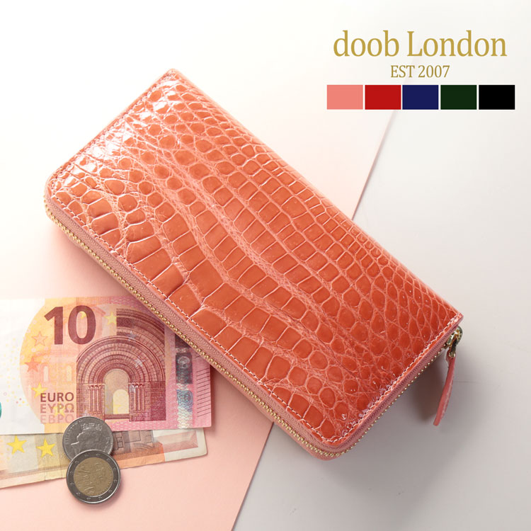 doob London クロコダイル 長財布 ラウンドファスナー レディース ワニ革 シャイニング 加工 アウトポケット付き ゴールド金具 本革 鰐革 財布 婦人 ブランド 一粒万倍 開運財布 クリスマス ギフト プレゼント ファスナー財布 グレージング ツヤ (06001611r)
