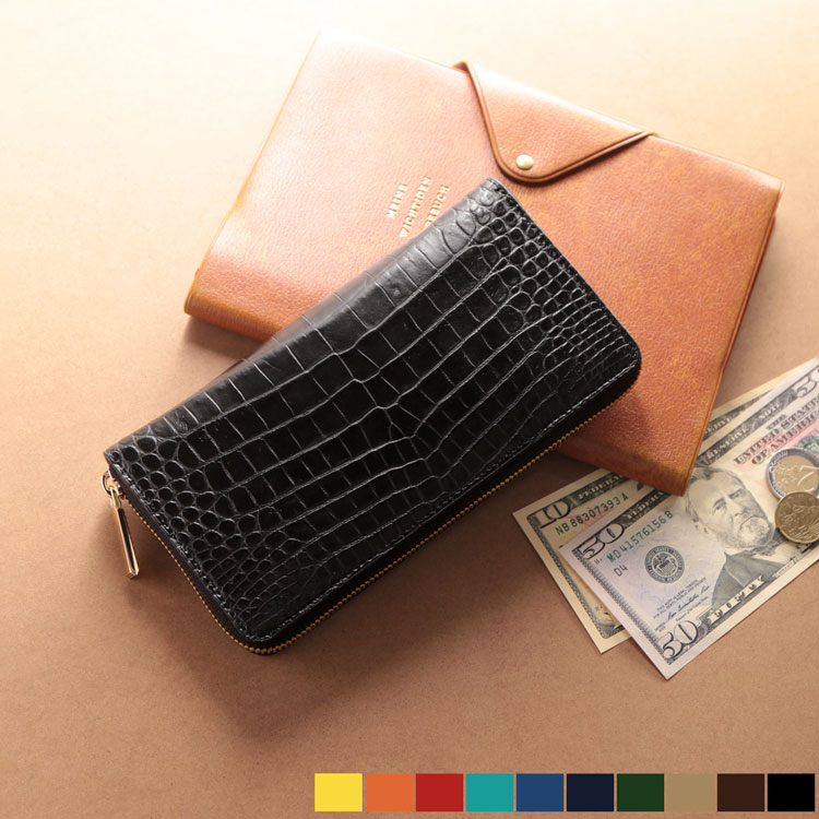 【20%offクーポン】クロコダイル 長財布 メンズ ラウンドファスナー センター取り 一枚革 マット 加工 ゴールド金具 全11色 レディース 財布 本革 鰐革 金運 縁起 開運 お金が貯まる財布 風水 (06001622-mens-1r) 開運財布 クリスマス ギフト プレゼント 一粒万倍 春財布