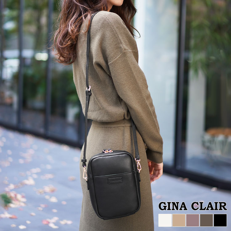 本革 バッグ レディース GINA CLAIR ブランド ミニ ショルダーバッグ シンプル 斜め掛け レザー ミニバッグ ミニショルダー スマホ ポーチ ポシェット サコッシュ 縦型 牛革 シュリンクレザー 鞄 本革バッグ ファスナー(09000330r) クリスマス ギフト プレゼント