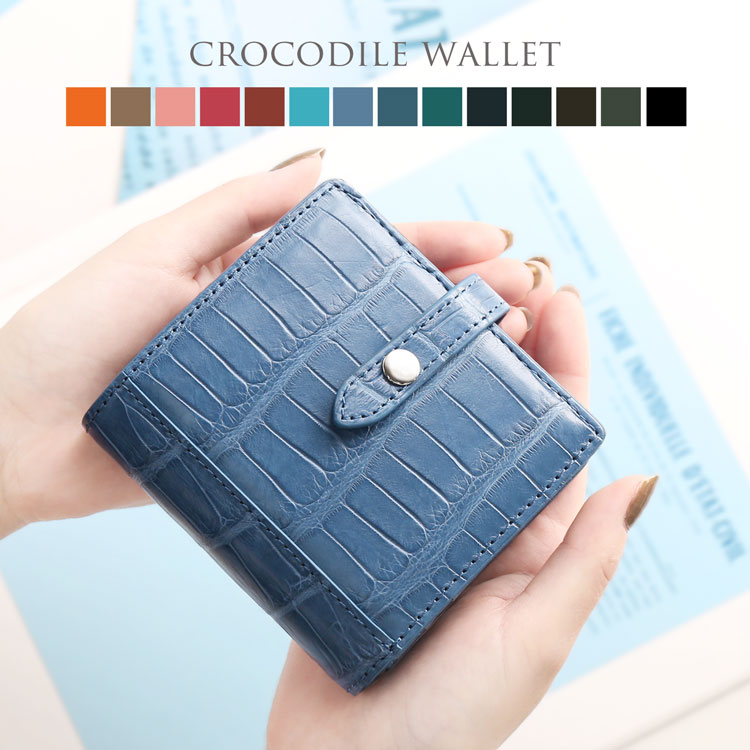 【19%offクーポン】クロコダイル 二つ折り 財布 レディース マット 加工 ベルト付き ボックス型小銭入れ カード入れ 多い 多機能 折り財布 コンパクト ミニ財布 二つ折り アウトポケット付き プレゼント クリスマス ギフト 4FA (06001711r)