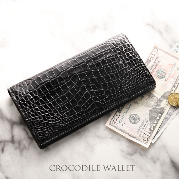 楽天市場】クロコダイル 長財布 センター取り 一枚革 マット 加工