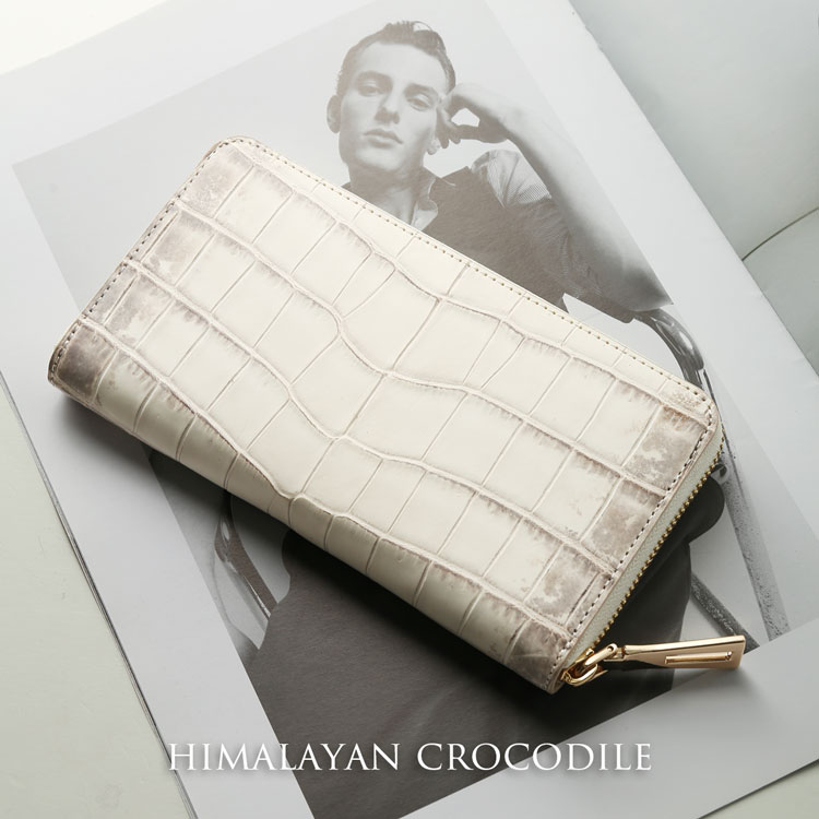 【新品・未使用】ヒマラヤクロコダイル　長財布　ラウンドファスナー　シャムワニ ヒマラヤクロコダイル ホワイト ワニ 希少 ZOO(ズー) ラウンド