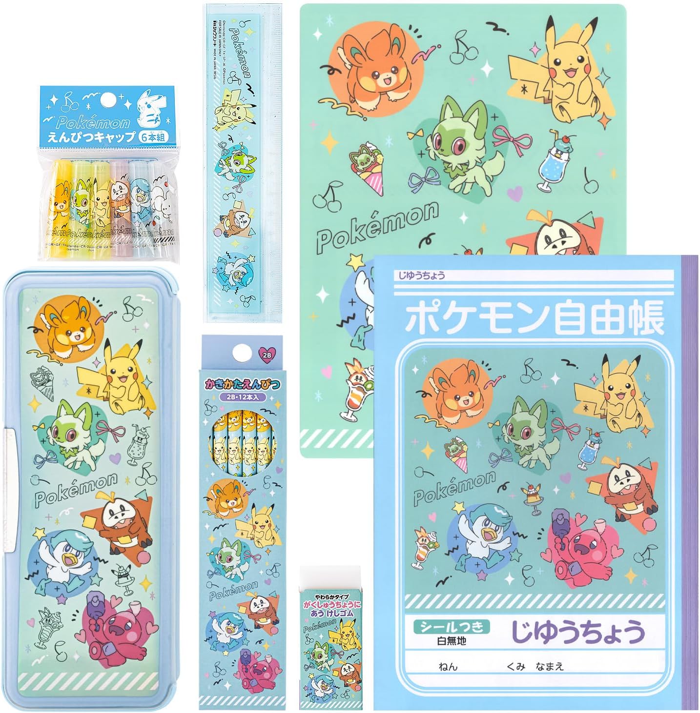 ☆スピード鉛筆名前入れ無料☆【ポケットモンスター -ポケモン- 文具セット】 ／ ショウワノート 入学準備 女の子 クリスタルケース・7点セット(筆箱 鉛筆 消しゴム 鉛筆キャップ 自由帳 下敷き 定規) *メール便不可 950729M09【PD4600】
