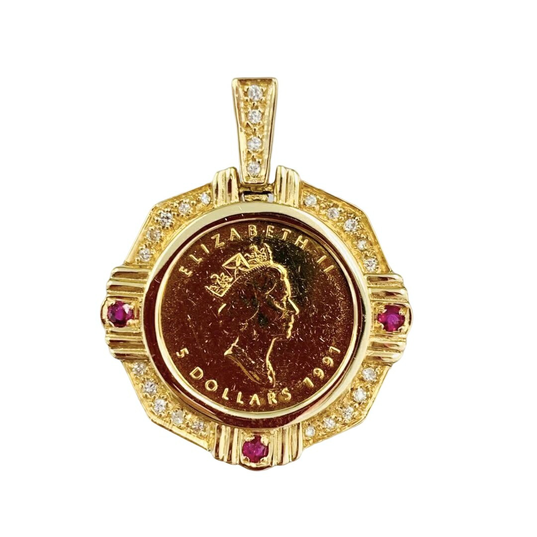 カナダ 1セント コイン ネックレス トップ ゴールド メープルリーフ 1991