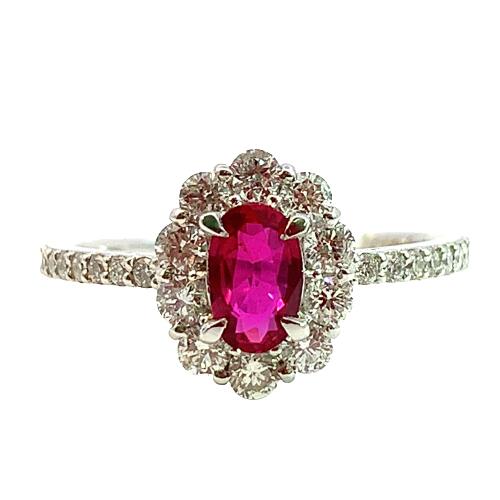 非加熱 ピジョンブラッド ルビー 0.55ct ダイヤモンド 0.53ct デザイン リング プラチナ Pt900 12号 3.04g AIGS鑑定