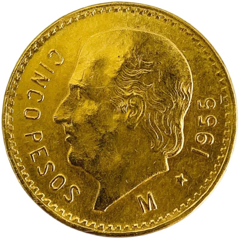 【楽天市場】メキシコ 5ペソ金貨 ミゲル・イダルゴ 1955年 4.1g 21.6金 イエローゴールド コレクション アンティークコイン