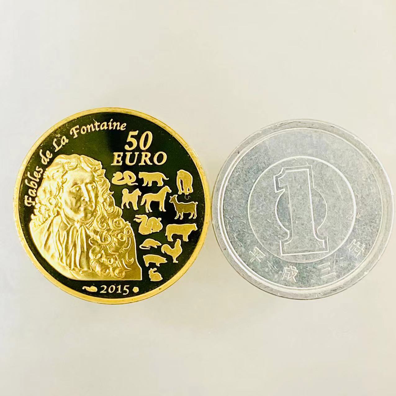 フランス 50ユーロ金貨 8 4g 22金 15年 Gold イエローゴールド コイン コレクション ジャン ド フォンテーヌ ラ 羊 美品 スーパーセール 羊
