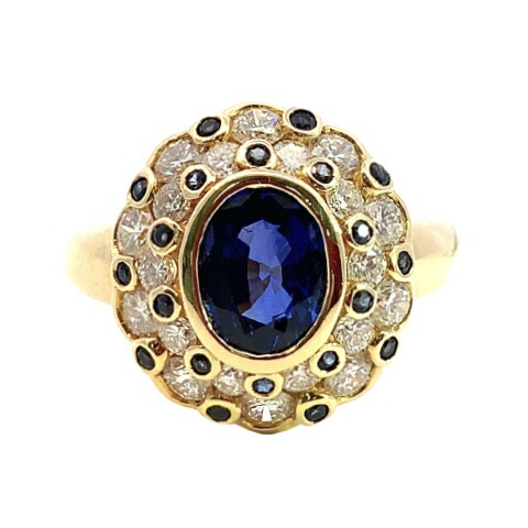 1.37ct マダガスカル産 サファイヤ ダイヤモンド デザイン リング イエローゴールド K18 12号 7.8g 鑑別書
