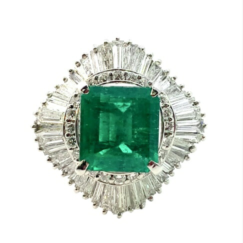 MUZO コロンビア コロンビア 2.90ct エメラルド ダイヤモンド デザイン リング プラチナ PT900 13号 12.5g ムゾー GRS鑑別書｜39宝飾販売店