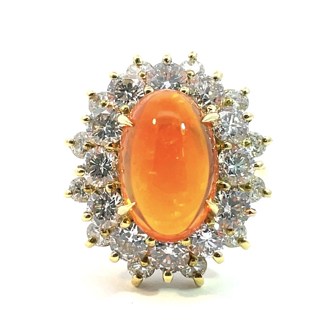 3.29ct ファイヤーオパール 2.28ct ダイヤモンド デザイン リング イエローゴールド K18 12号 7.6g ソーティング