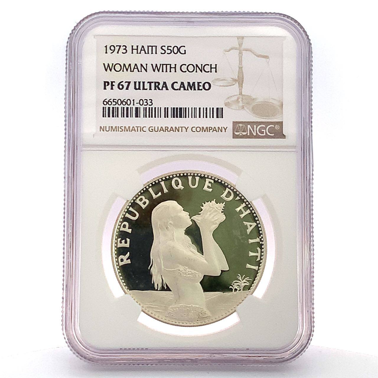 1973年 ハイチ マーメイド 50グールド銀貨 貝を持つ少女 20g NGC鑑定 PF67 コレクション