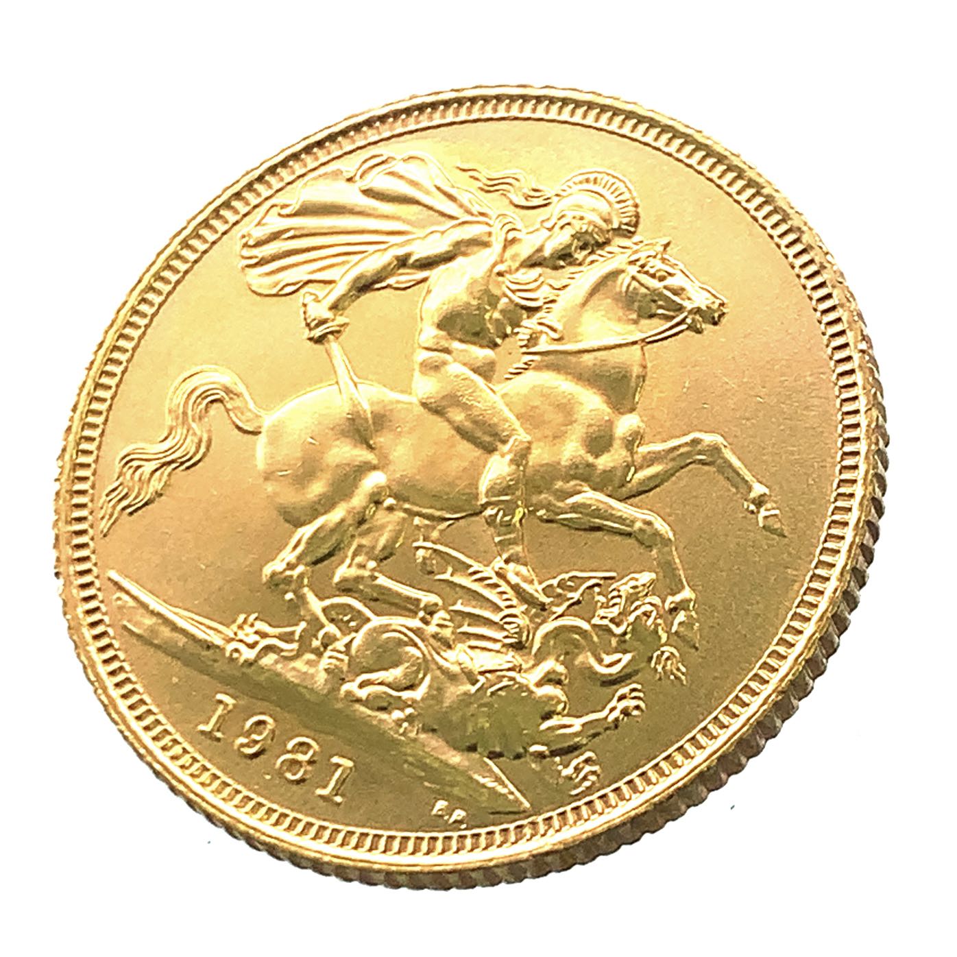 エリザベス2世 金貨 イギリス ソブリン 美品 1981年 22金 8g イエローゴールド コイン GOLD コレクション 美品