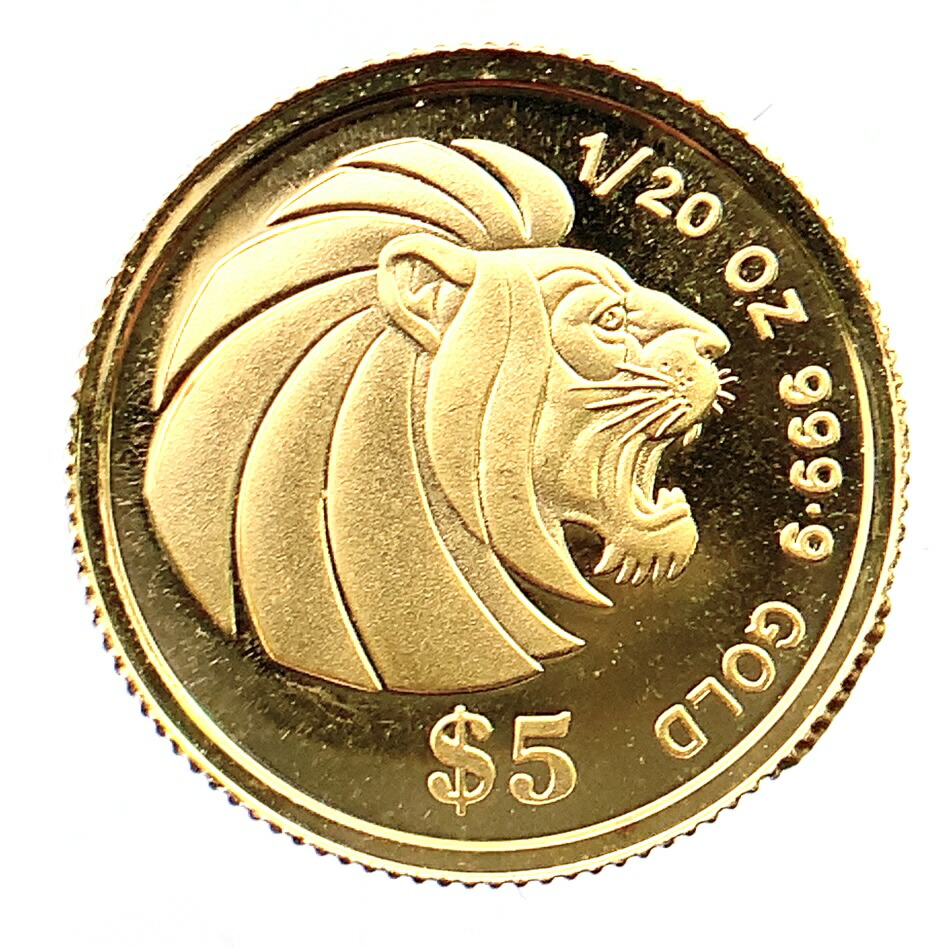 シンガポール ライオン金貨 イエローゴールド 1990年 1/20オンス 1.5g K24 純金 コレクション  Gold 美品