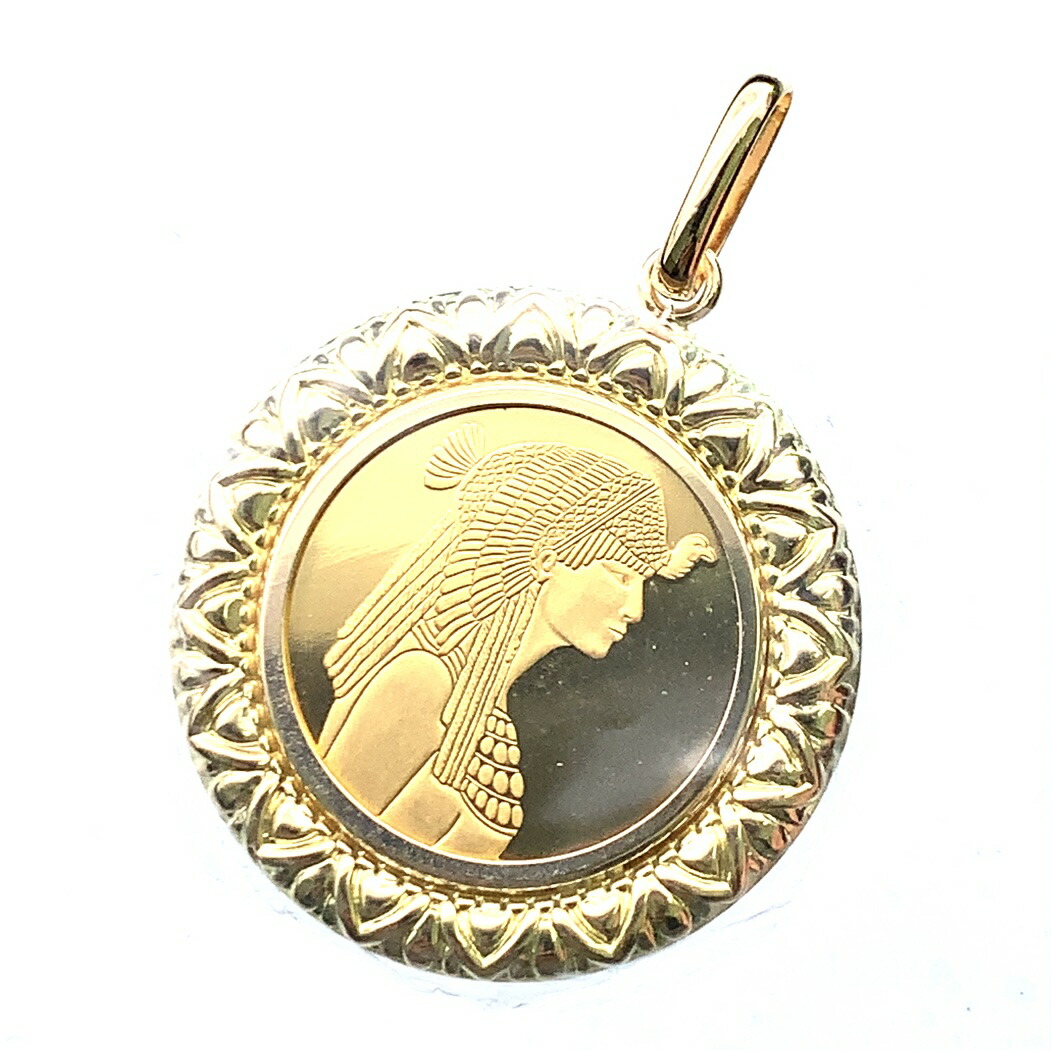 【新品】美品 スイス クレオパトラ金貨  K18/24 4.8g 純金 イエローゴールド コイントップ  記念 ペンダント コレクション