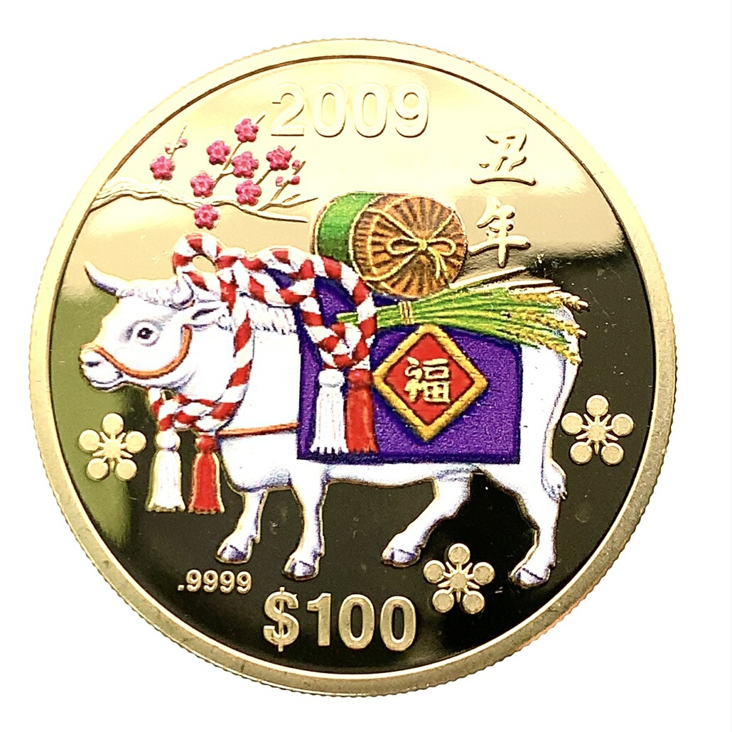 牛金貨 クック諸島 2009年 1/2オンス 15.5g 24金 純金 カラーコイン イエローゴールド コレクション Gold 美品