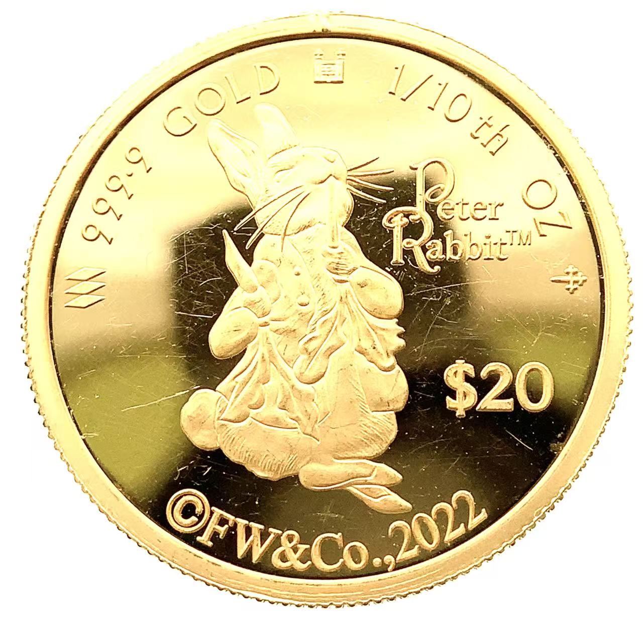 ピーターラビット金貨 クック諸島 エリザベス女王 1/10オンス 2022年 3.1g 24金 純金 イエローゴールド コレクション Gold
